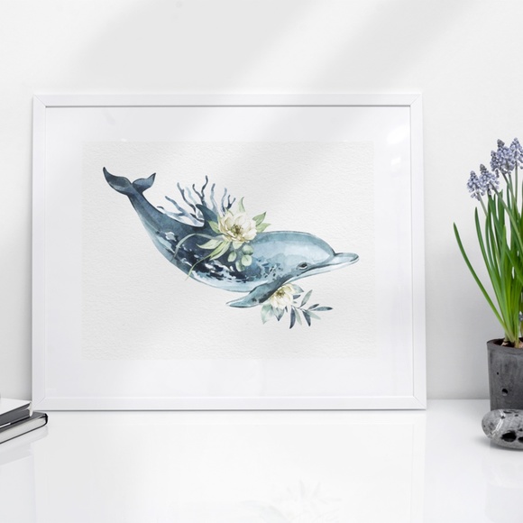 Wall Art Watercolor Dolphin Print Poster Unframed - Picture 3 of 16